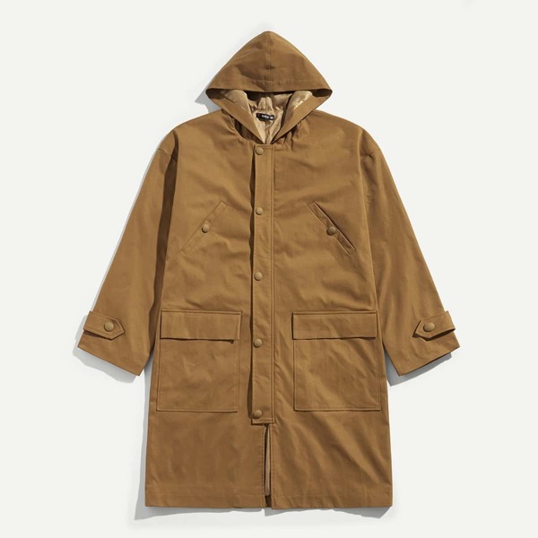 

Men Pocket & Button Front Hoodie Coat