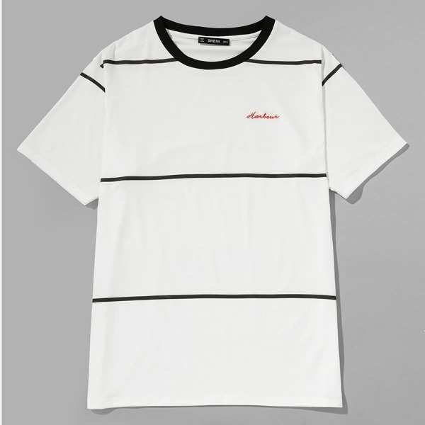 

Men Striped Letter Print Tee
