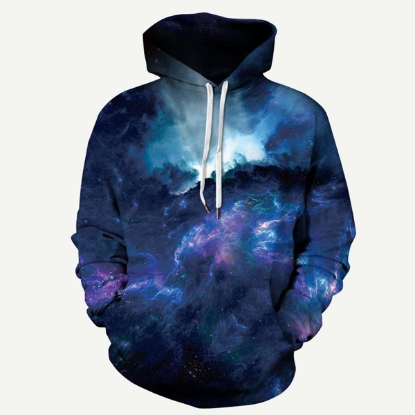 

Men Abstract Sky Print Hooded Sweatshirt, Multicolor