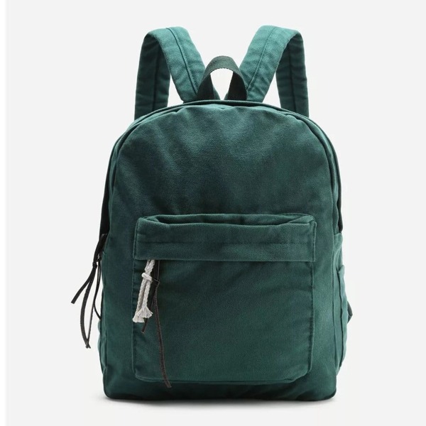 

Distressed Zipper Front Canvas Backpack, Green