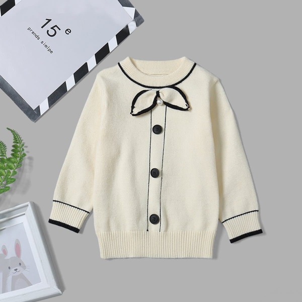 

Toddler Girls Pearl Detail Bow Front Sweater