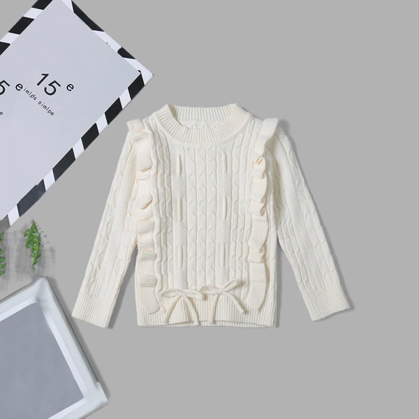 

Toddler Girls Knot Detail Frill Trim Sweater, Beige