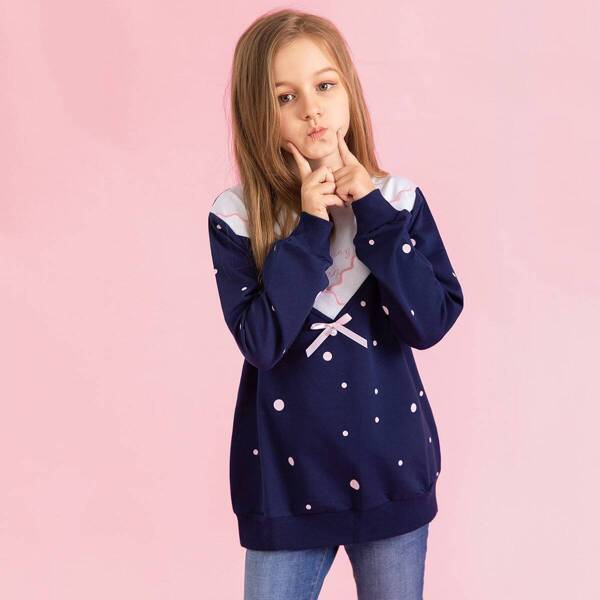 

Girls Polka Dot Embroidered Sweatshirt, Navy