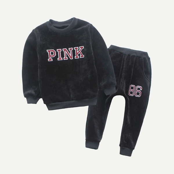 

Toddler Boys Letter Embroidered Sweatshirt With Pants, Black