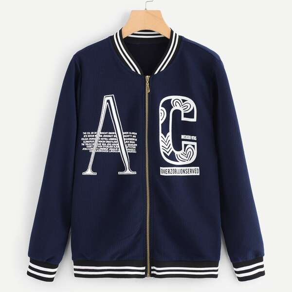 

Letter Print Striped Detail Jacket