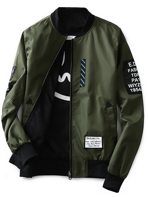 

Men Patched Detail Bomber Jacket, Army green