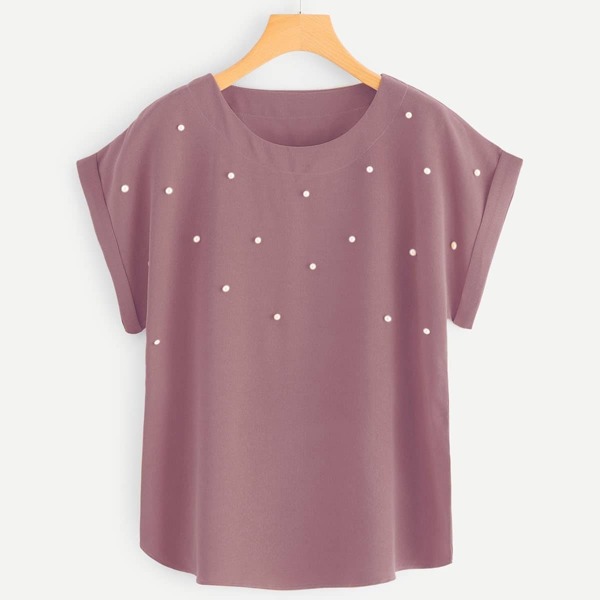 

Pearl Beaded Rolled Sleeve Blouse