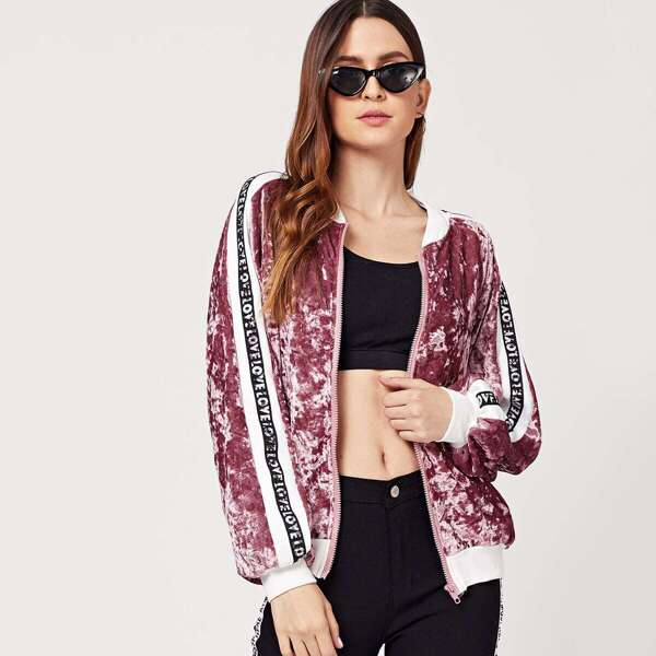

Velvet Letter Print Jacket, Pink