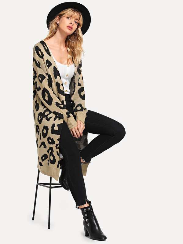 

Leopard Open Front Outerwear, Multicolor, Masha