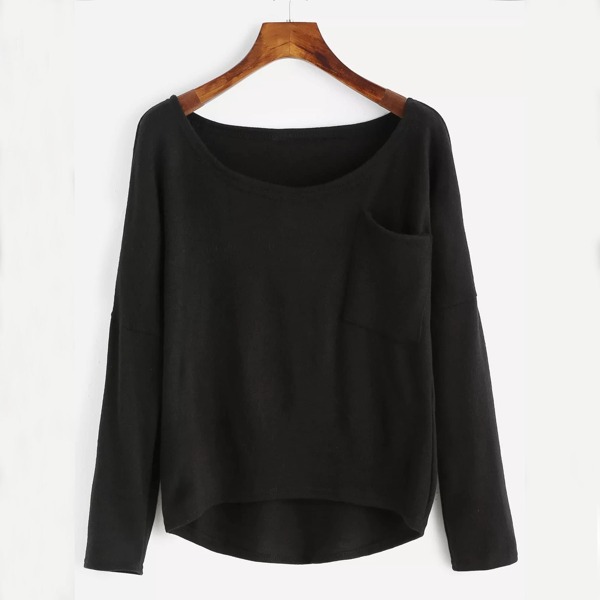 

Plus Drop Shoulder Solid Sweater, Black