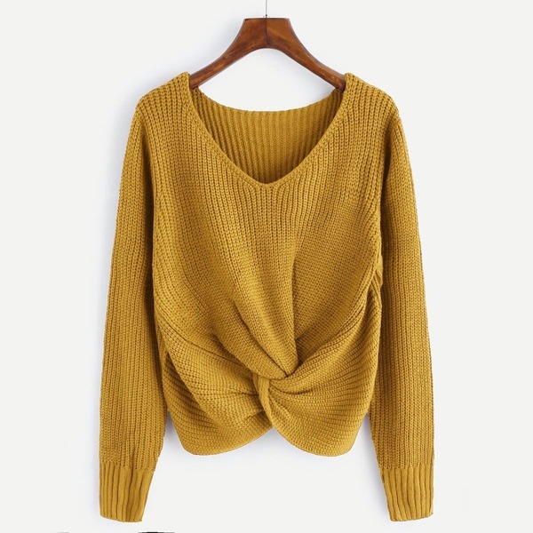 

Plus Twist Front Solid Sweater, Yellow
