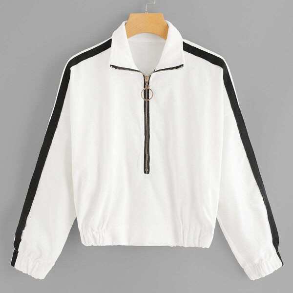 

Striped Tape Sleeve Sweatshirt, White