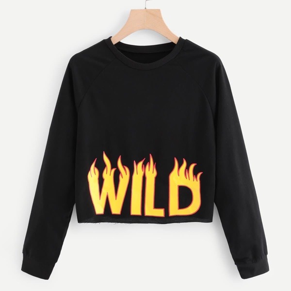 

Foil Flame Letter Graphic Sweatshirt, Black