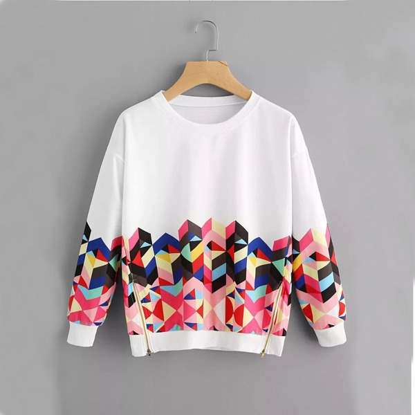 

Plus Geo Print Zip Side Sweatshirt, White