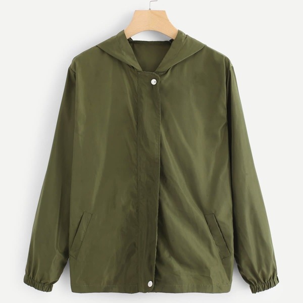 

Snap Button Front Solid Hoodie Jacket, Army green