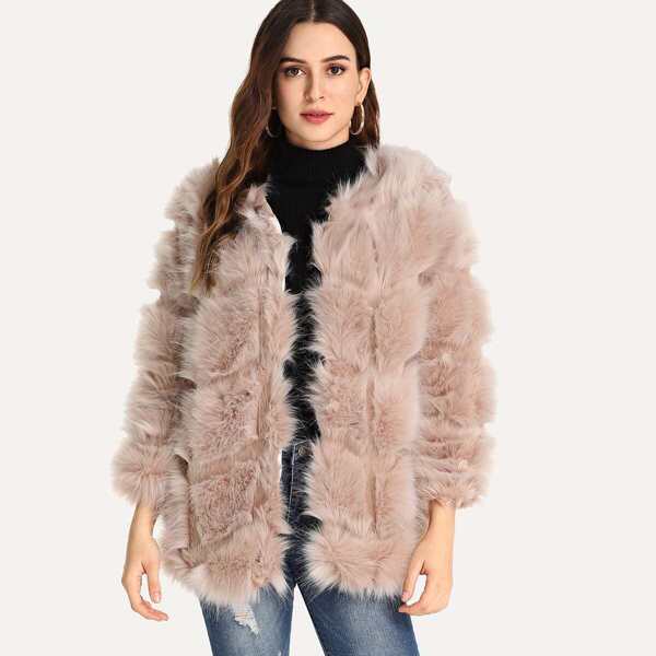 

Chevron Faux Fur Coat