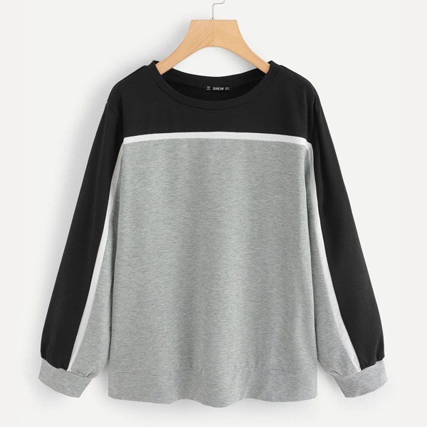 

Plus Round Neck Color Block Sweatshirt
