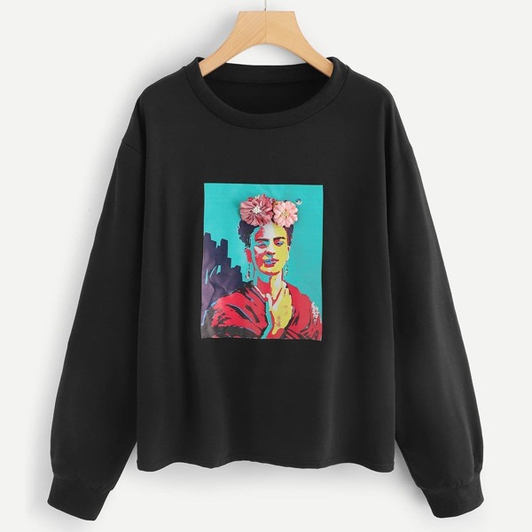 

Plus Girl Print Front Sweatshirt, Black
