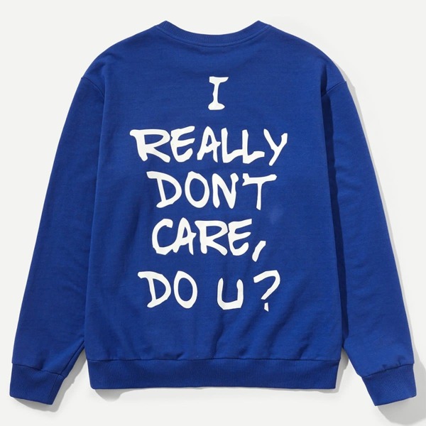 

Men Crew Neck Letter Print Back Sweatshirt, Blue