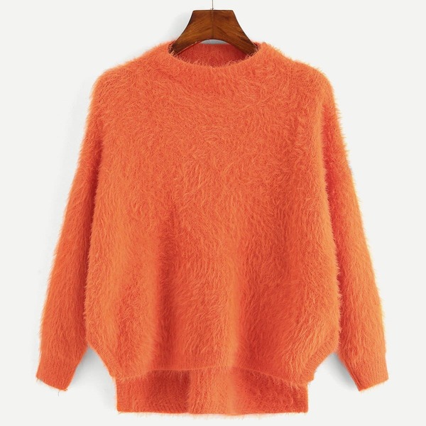 

Drop Shoulder High Low Fluffy Sweater