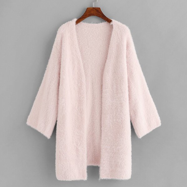 

Split Side Open Placket Fuzzy Cardigan