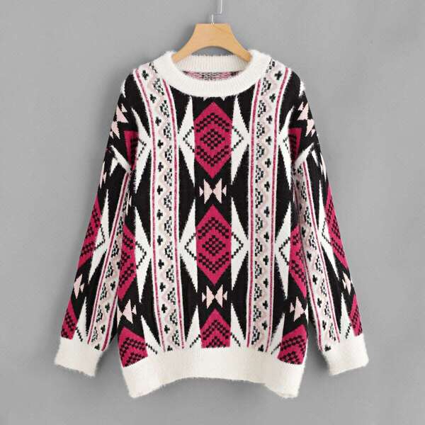 

Drop Shoulder Geo Sweater