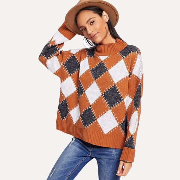 

Mock Neck Plaid Jumper