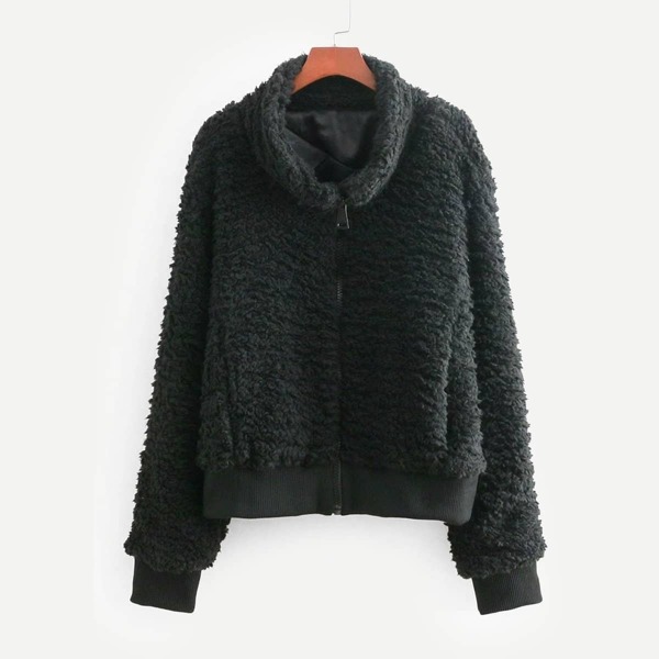 

Zip-Up Faux Shearling Teddy Jacket