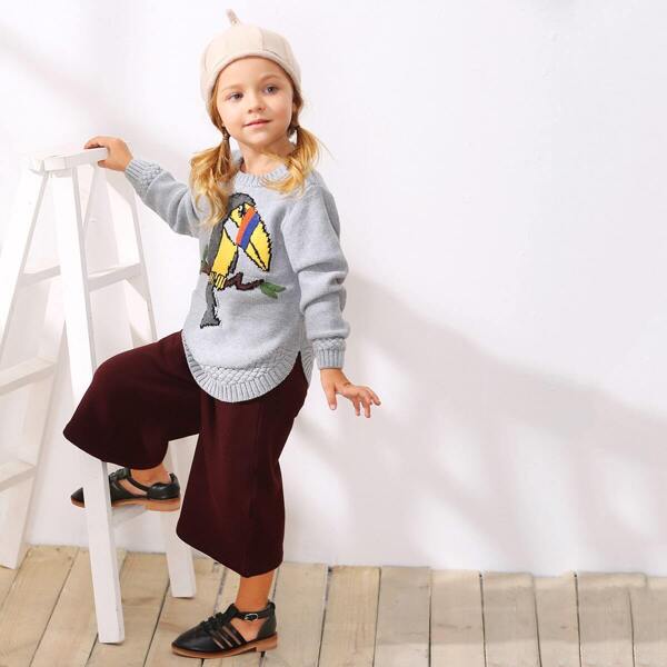 

Toddler Girls Bird Print Sweater, Grey