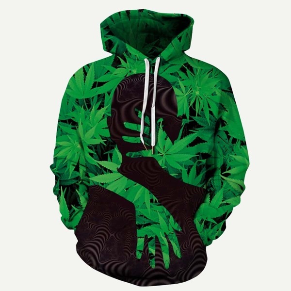 

Men Allover Leaf Print Hooded Sweatshirt