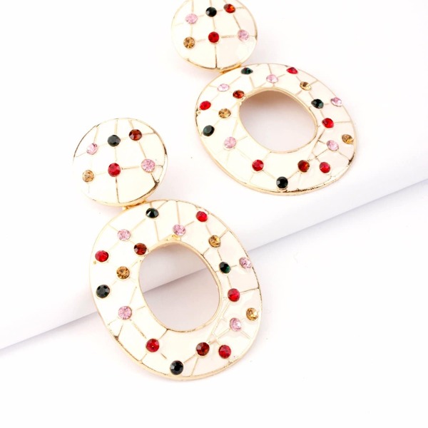 

Color Block Rhinestone Engraved Drop Earrings 1pair