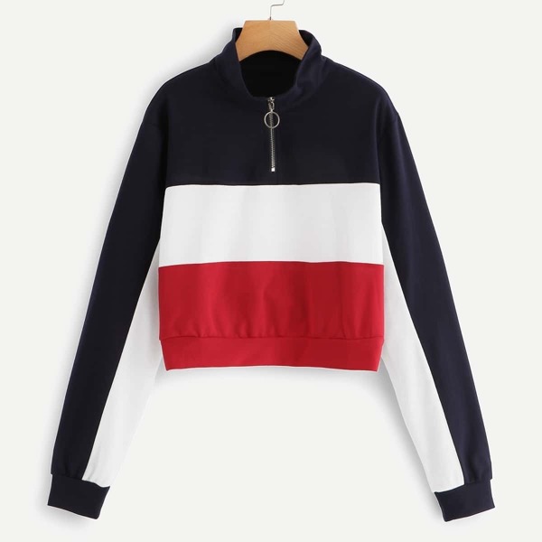 

Plus Color Block Quarter Zip Sweatshirt, Multicolor