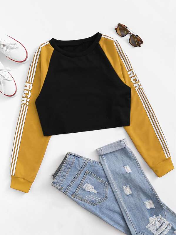 

Striped Side Raglan Sleeve Crop Sweatshirt, Multicolor