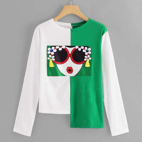 

Fringe Figure Print Colorblock Tee, Multicolor