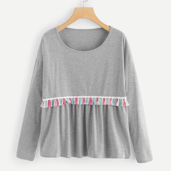 

Fringe Detail Round Neck Tee