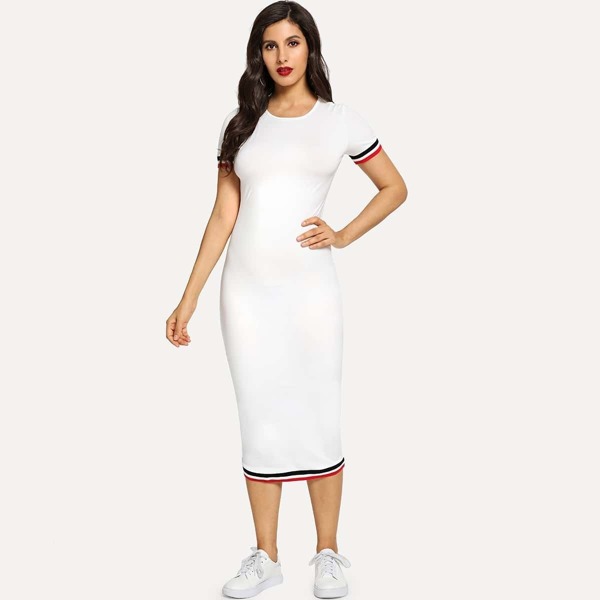 

Striped Trim Midi Tee Dress