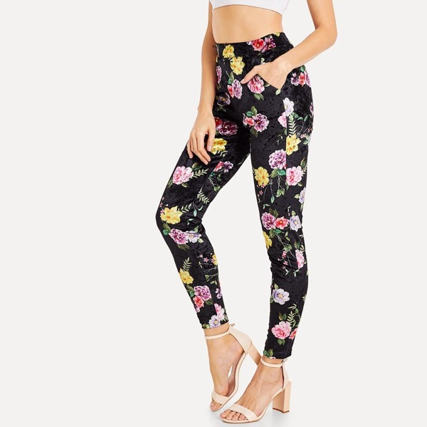 

Slant Pocket Flower Print Pants, Multicolor