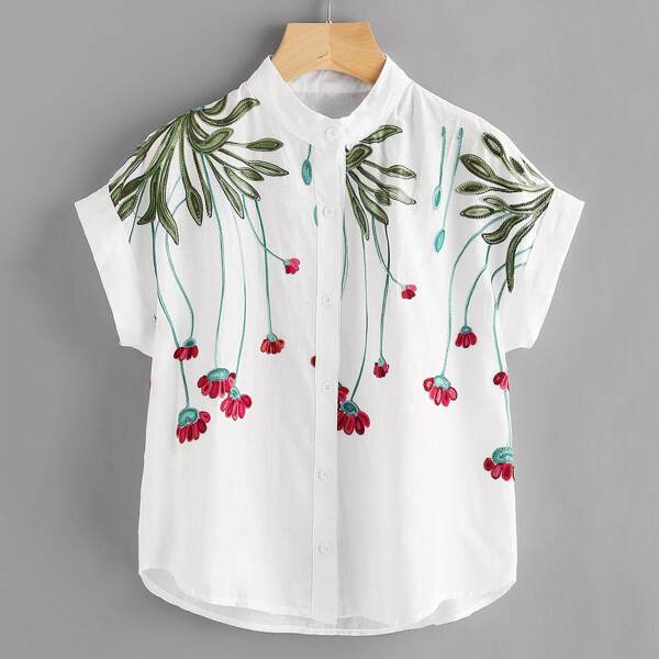 

Floral Embroidered Batwing Sleeve Blouse, Multicolor