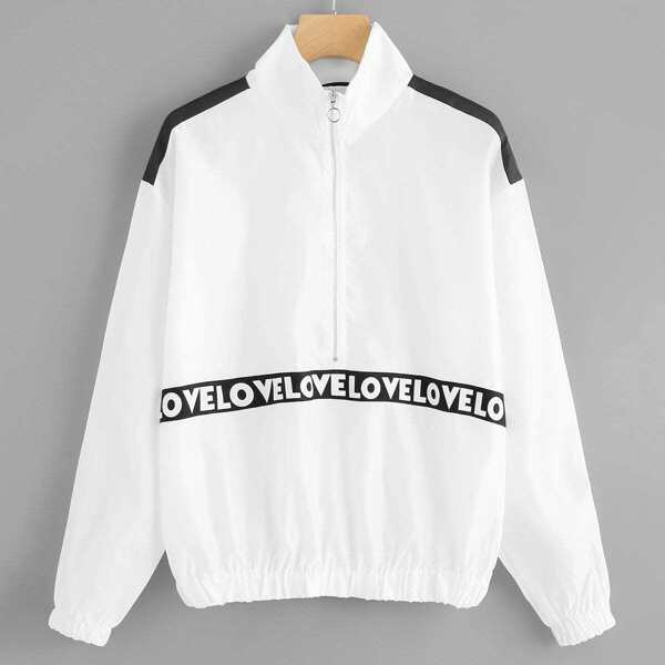 

Zip Front Letter Print Jacket, White