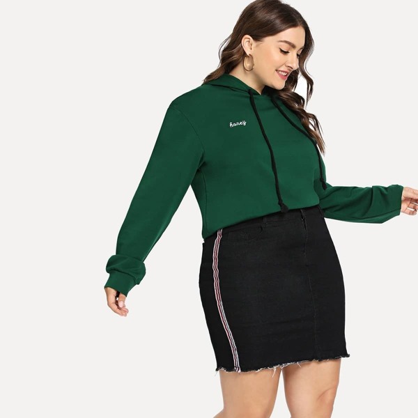 

Plus Letter Embroidered Drop Shoulder Hoodie