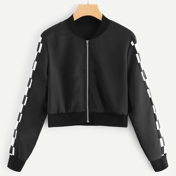 

Checkered Tape Zip Up Jacket