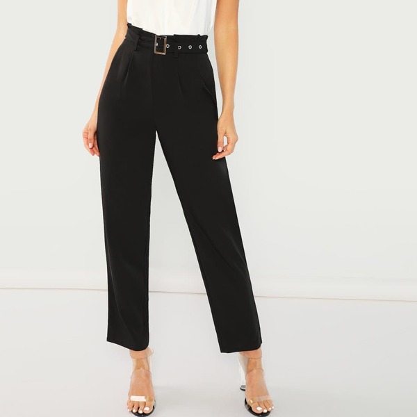 

Pleated Tailored Pants With Buckle Belt