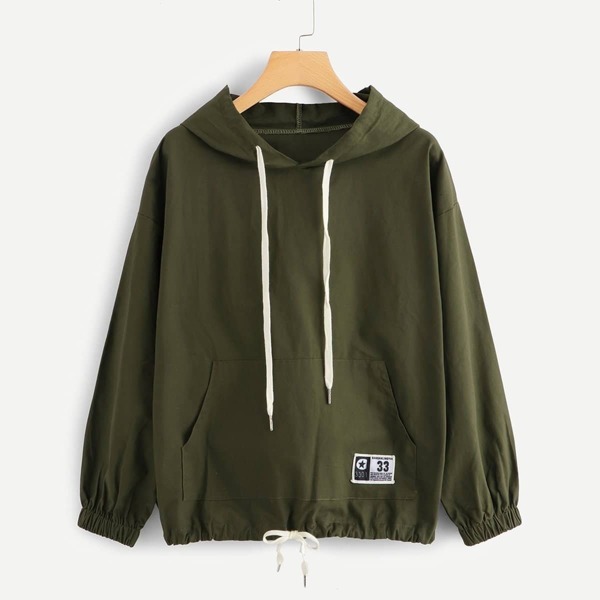

Drawstring Hem Kangaroo Pocket Front Hoodie, Army green