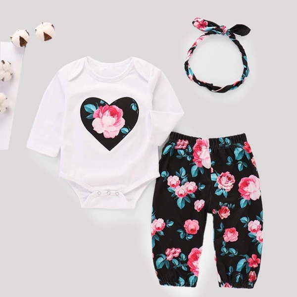 

Toddler Girls Floral Print Jumpsuit & Pants & Headband