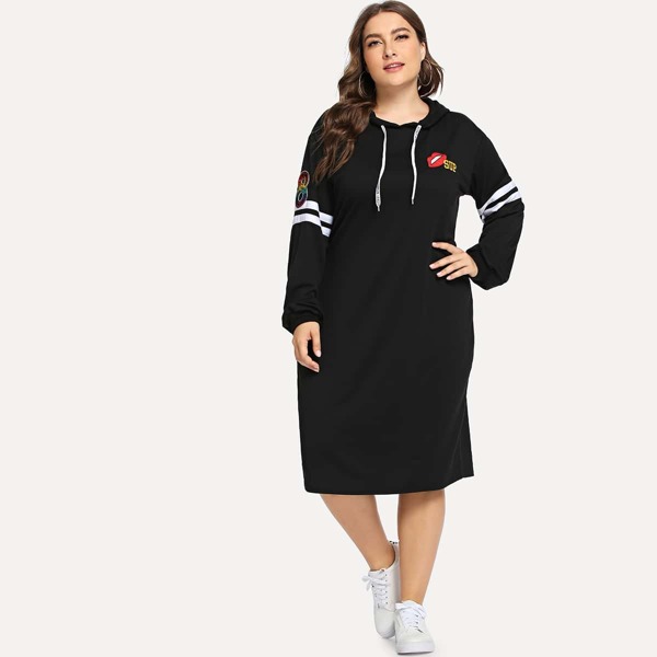 

Plus Patched Decoration Hooded Dress