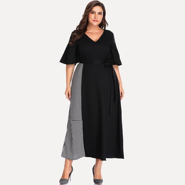 

Plus Cut And Sew Panel Striped Dress