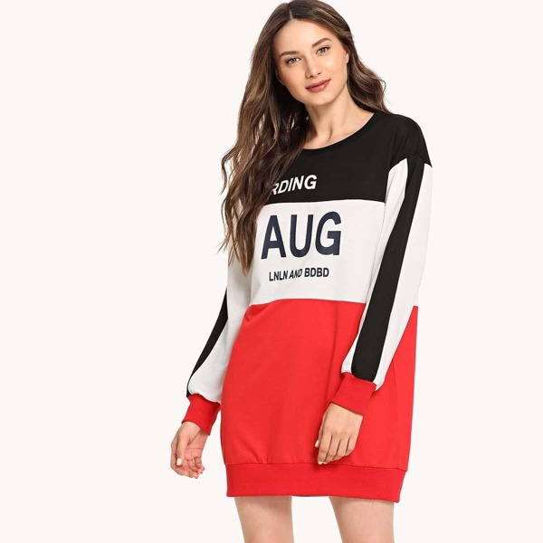 

Drop Shoulder Letter Print Dress, Multicolor