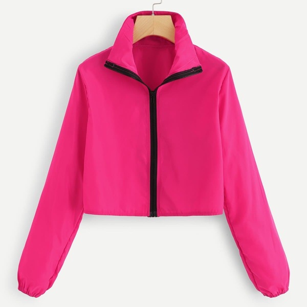 

Neon Pink Contrast Zipper Detail Jacket