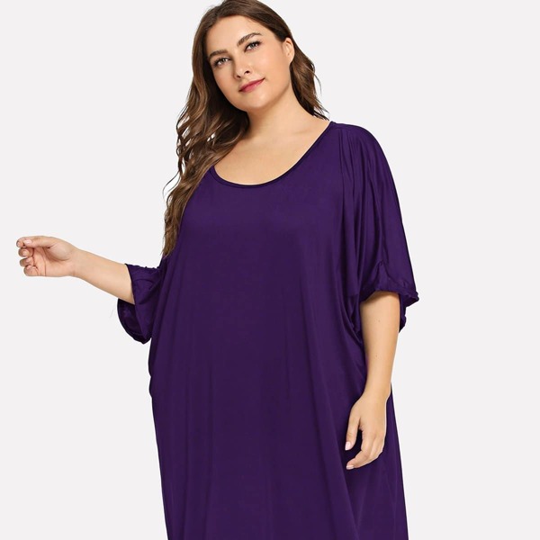 Plus Solid Longline Night Dress, Purple