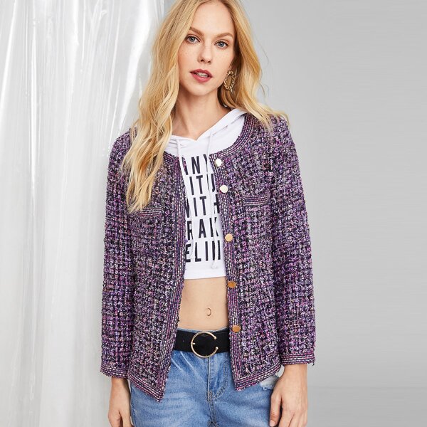 

Button & Pocket Front Tweed Blazer